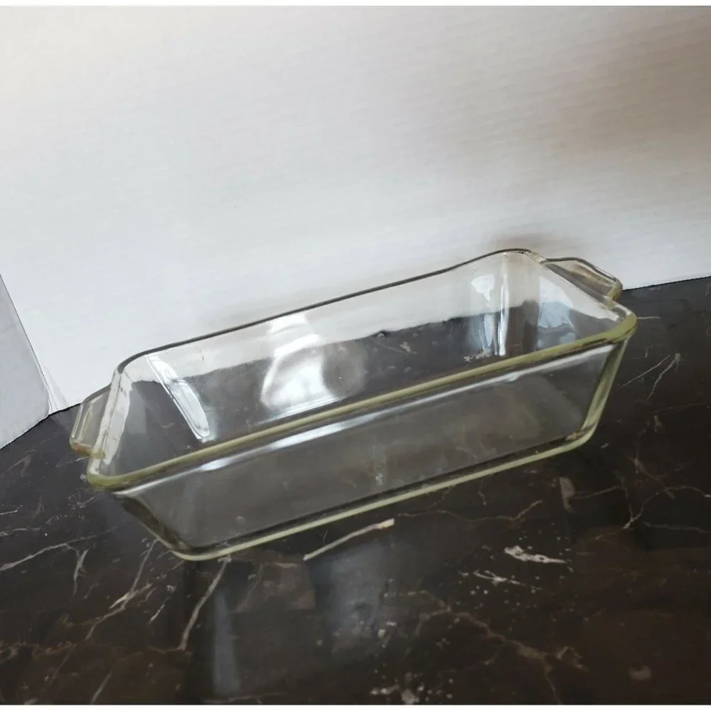 Pyrex 2 set loaf pan and small #7201 mixing bowl clear glass